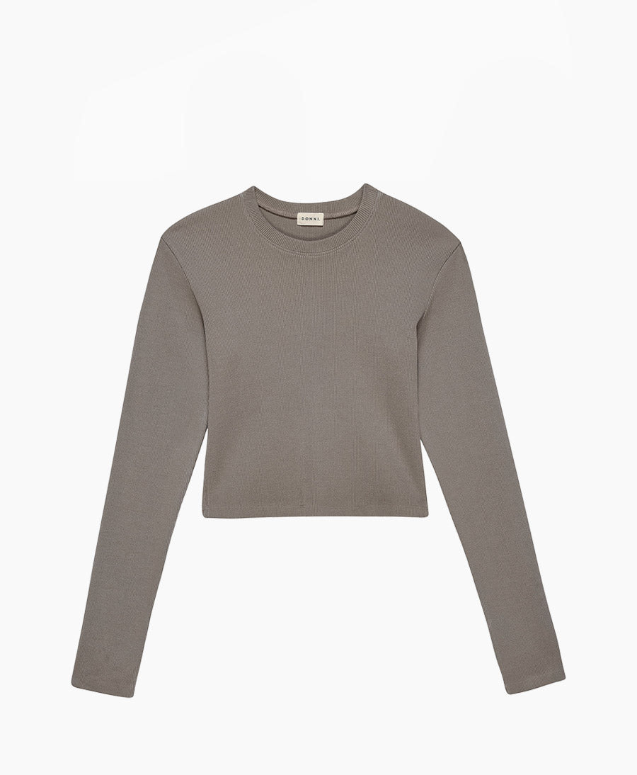 Geripptes Langarm (Cropped) Top - taupe - DONNI. - clomes