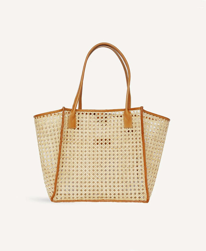 Gewebte Sommertasche "ROSA" - Caramel - Rattan und Leder - BEMBIEN - clomes