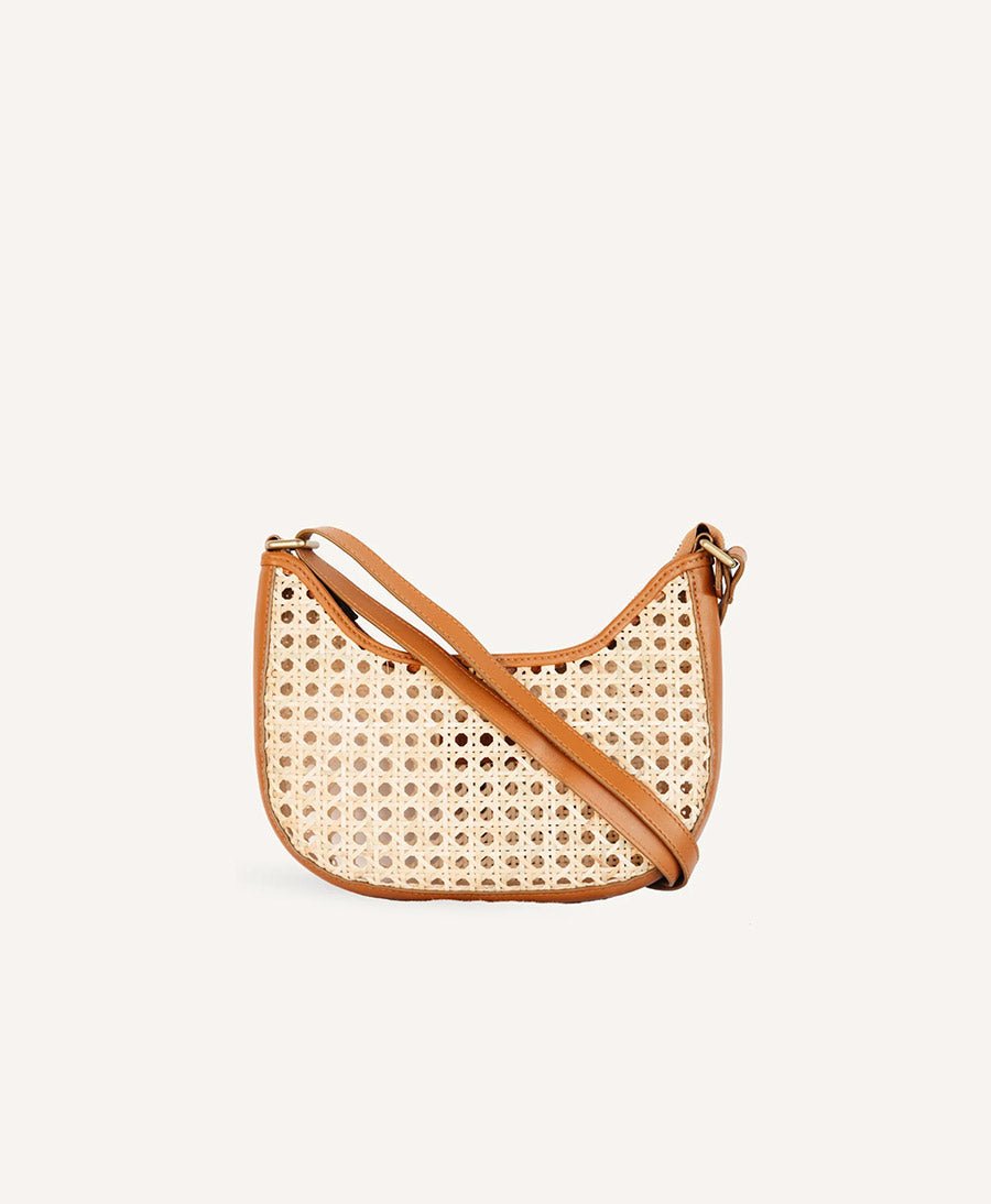 Gewebte Umhängetasche "Mini Sling" - Rattan - Caramel - BEMBIEN - clomes