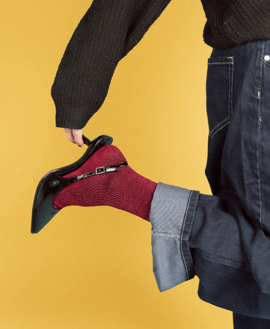 Glitzer Socken Lyocell - Kirschrot