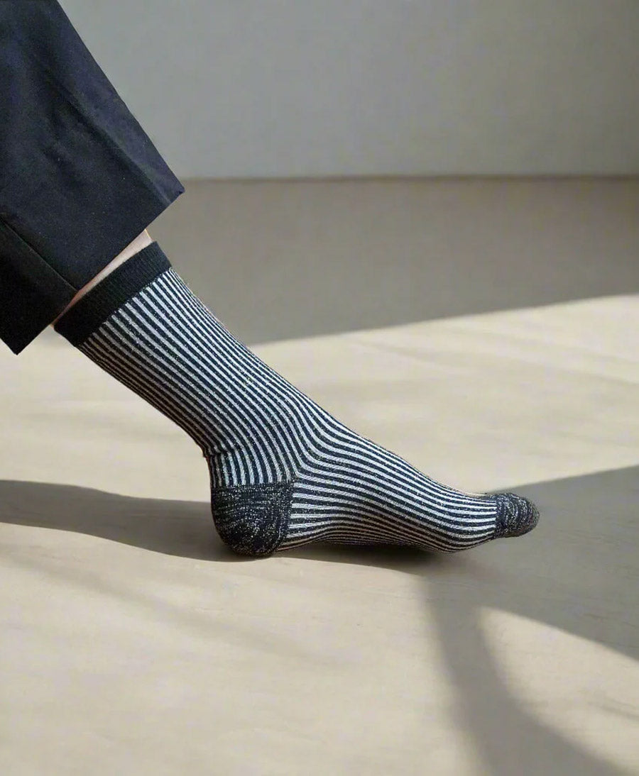 Glitzer Socken Lyocell - Schwarz / Streifen