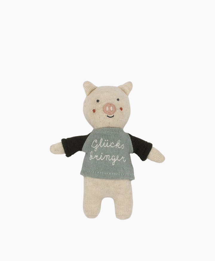 Glücksbringer Schwein mit Shirt - Blau/Grün