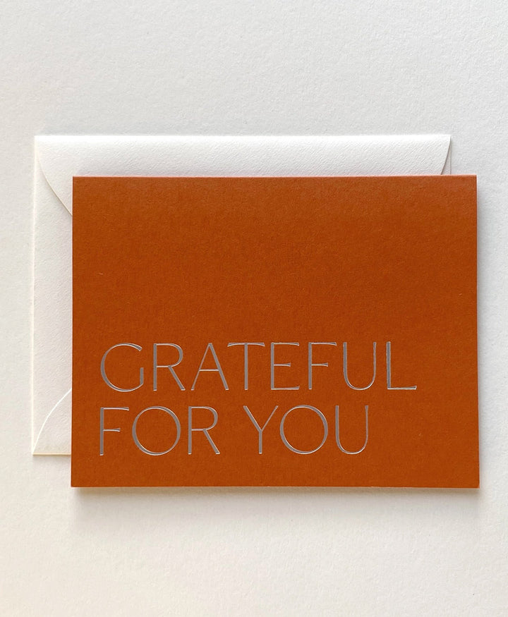 Geprägte Karte mit Couvert "GRATEFUL FOR YOU" - Rostrot