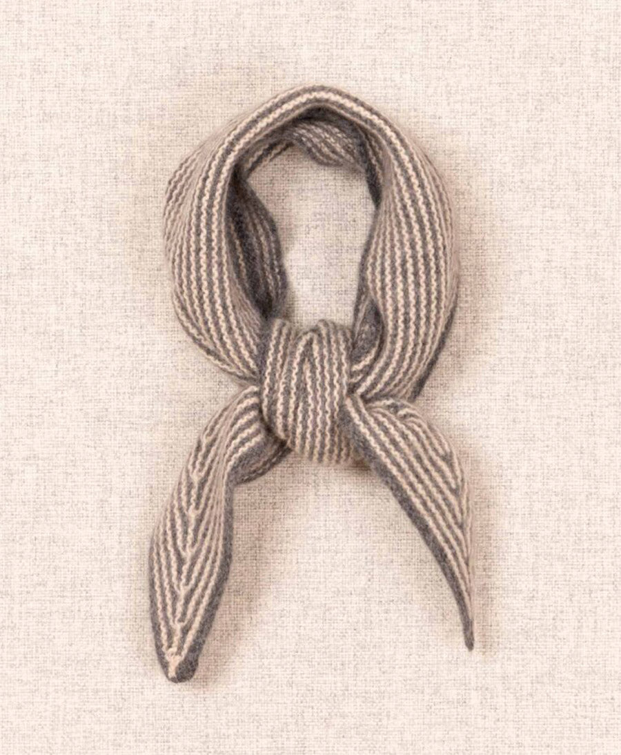 Kleiner Gestrickter Schal / Foulard aus Kaschmir - Grau gestreift