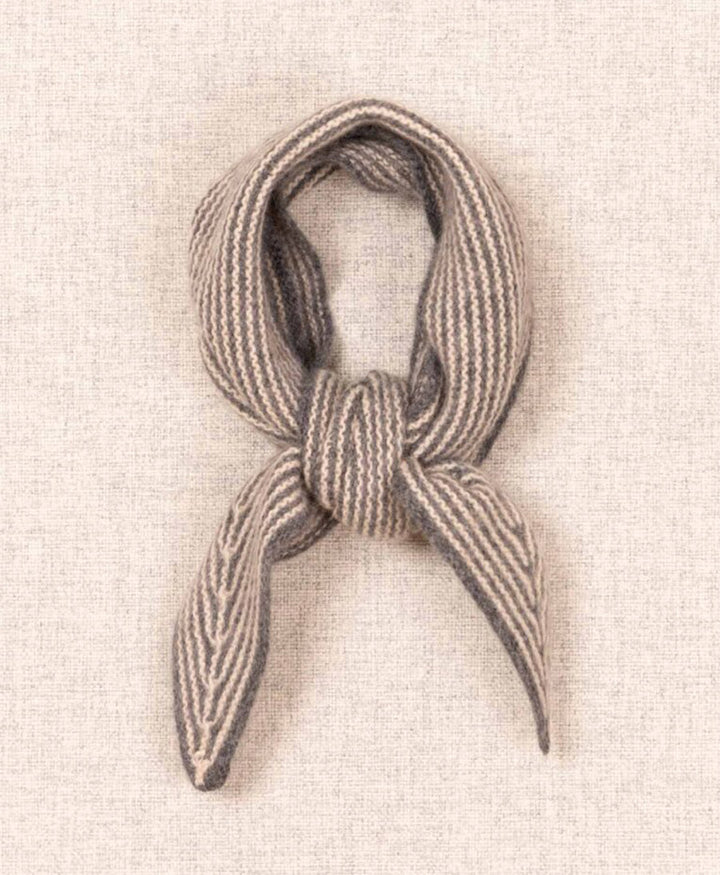 Kleiner Gestrickter Schal / Foulard aus Kaschmir - Grau gestreift