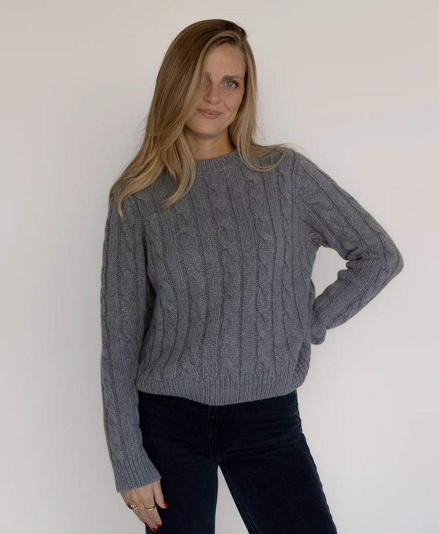 Strickpullover - Cable Knit Sweater - Kaschmir - Grau