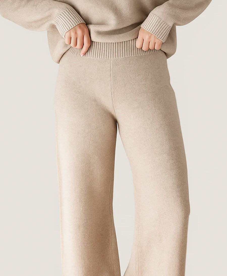Strickhose - Wide Leg Pants - Kaschmir/Seide - Greige