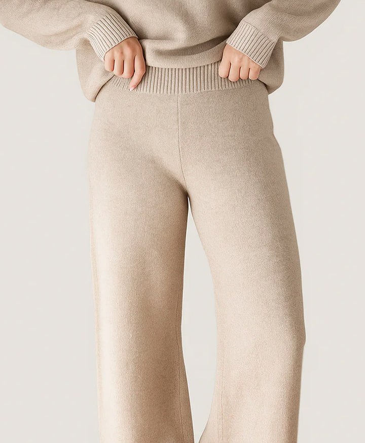 Strickhose - Wide Leg Pants - Kaschmir/Seide - Greige