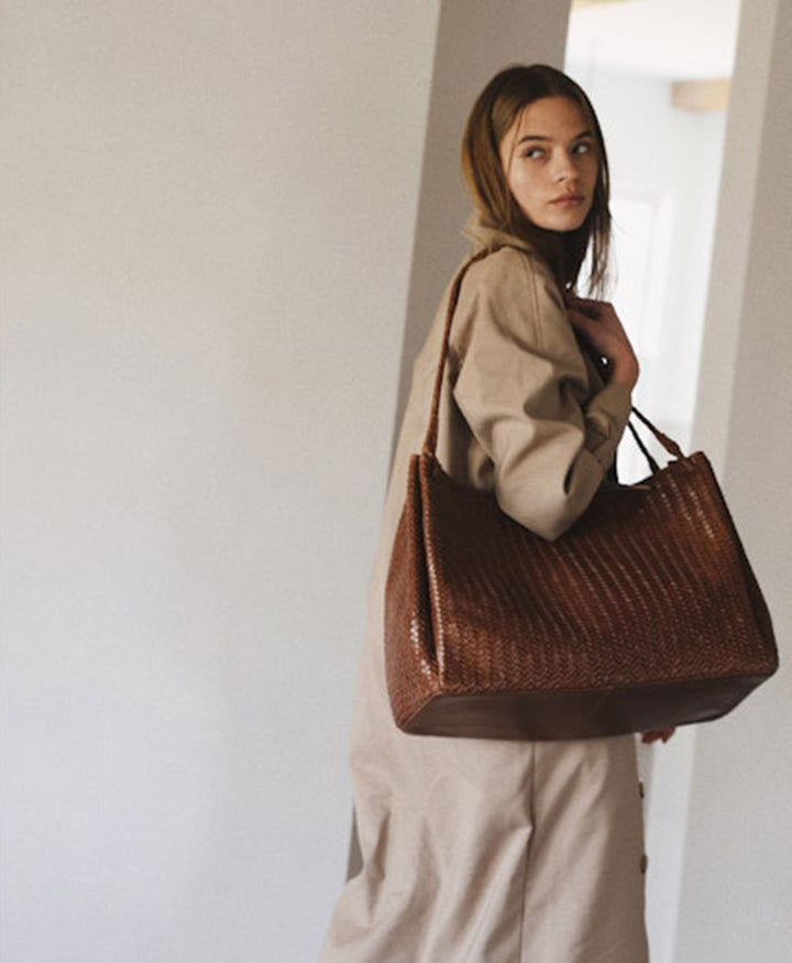 Gewebte Ledertasche "LUX" - Sienna