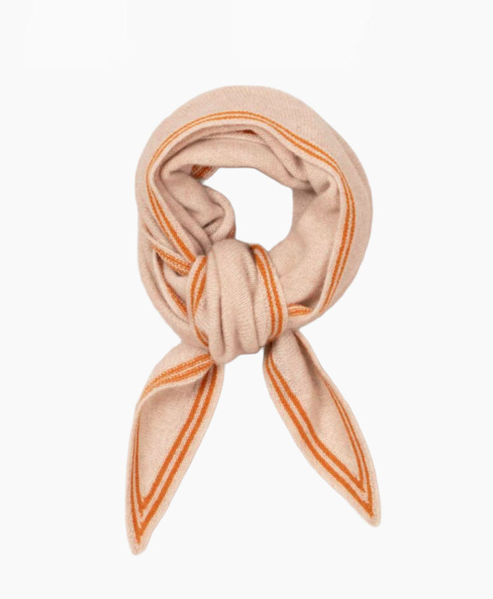 Kleiner Gestrickter Schal / Foulard aus Kaschmir - Creme / Orange