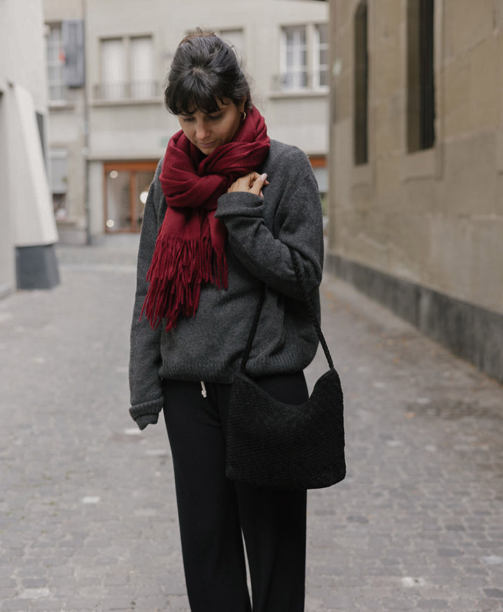 Gewebte Ledertasche "SERENA" Suede - Schwarz