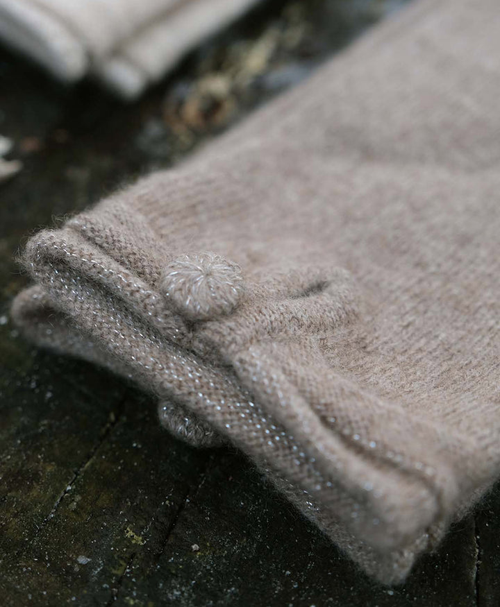 Handschuhe aus Kaschmir mit Knopf - Taupe