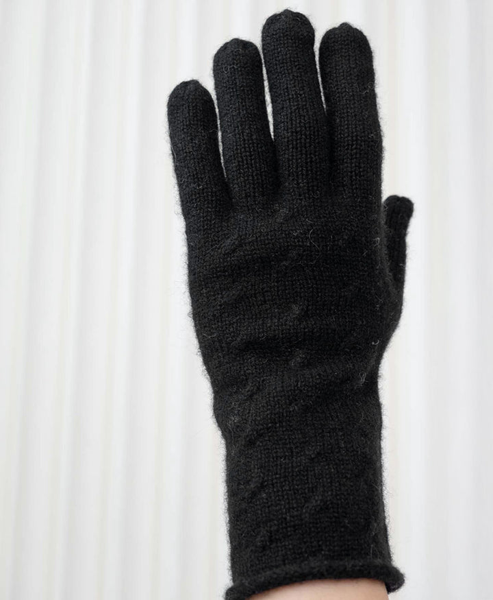Handschuhe aus Kaschmir mit Zopfmuster - Schwarz
