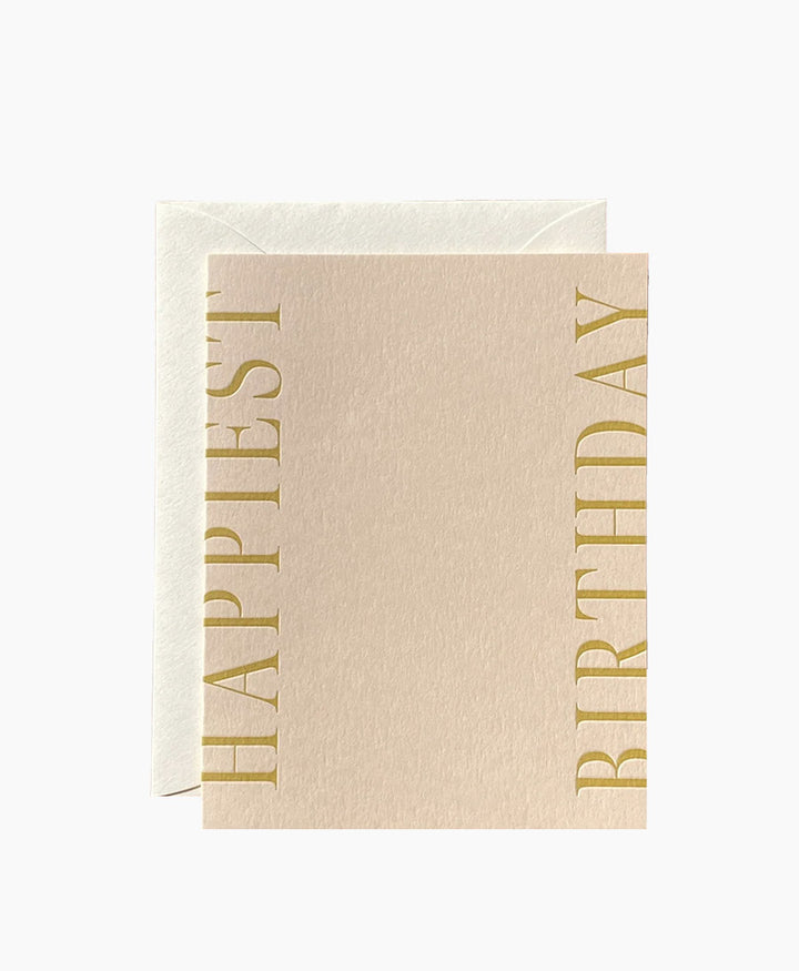 Geprägte Karte mit Couvert "HAPPIEST BIRTHDAY" Puder