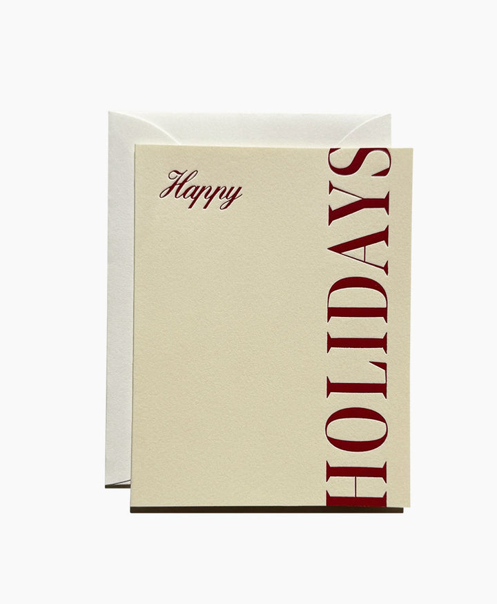 Geprägte Karte mit Couvert "HAPPY HOLIDAYS" - Creme / Dunkelrot