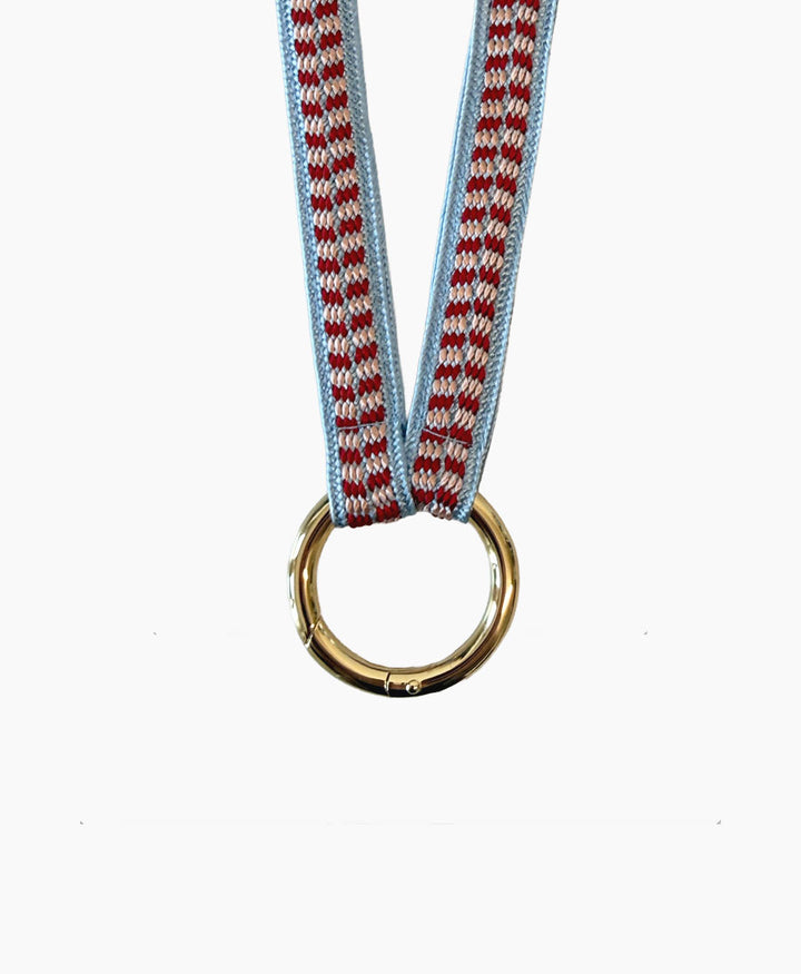 Schlüsselband vergoldeter Karabiner - Hellblau/Rot