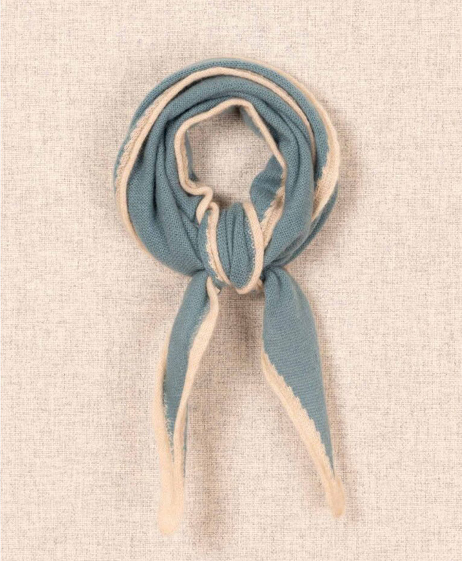 Kleiner Gestrickter Schal / Foulard aus Kaschmir - Blau / Creme