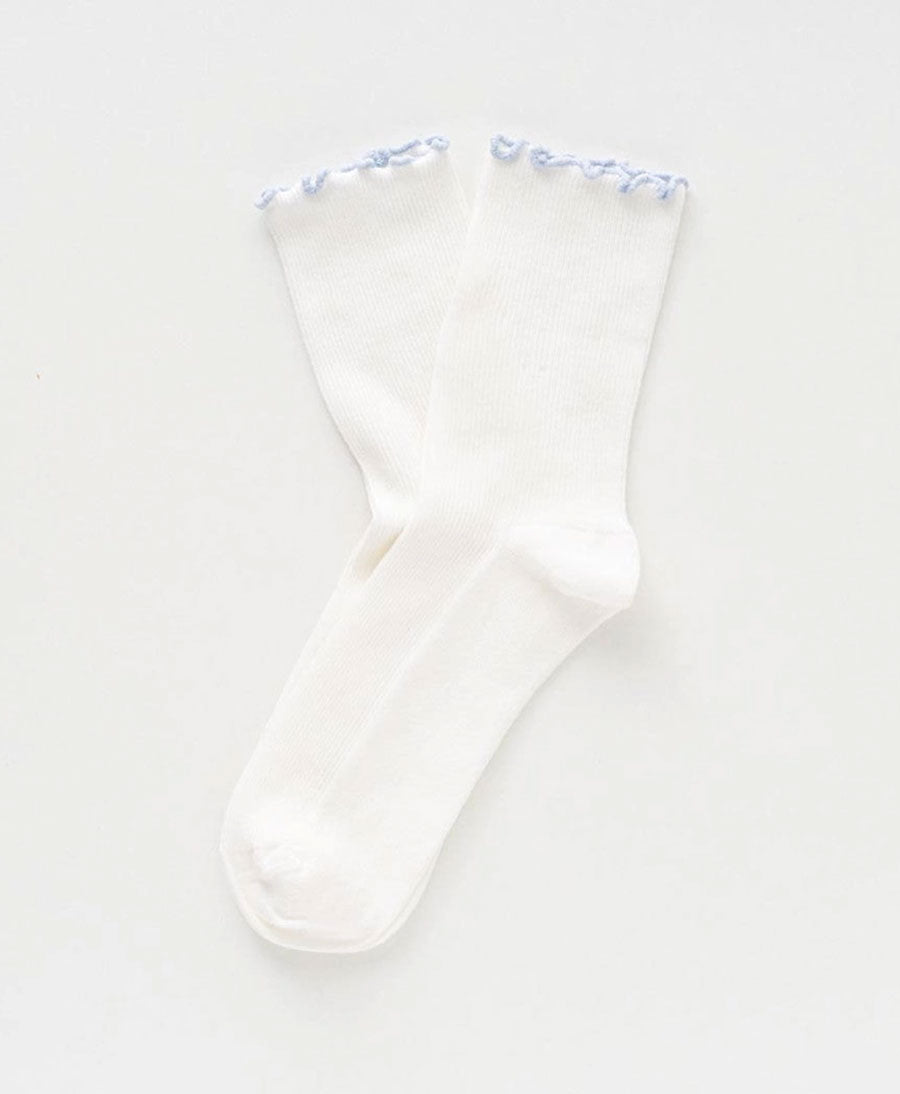 Rüschen Socken - Bio-Baumwolle - Weiss / Hellblau
