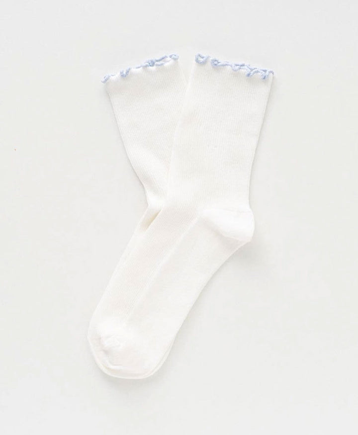 Rüschen Socken - Bio-Baumwolle - Weiss / Hellblau