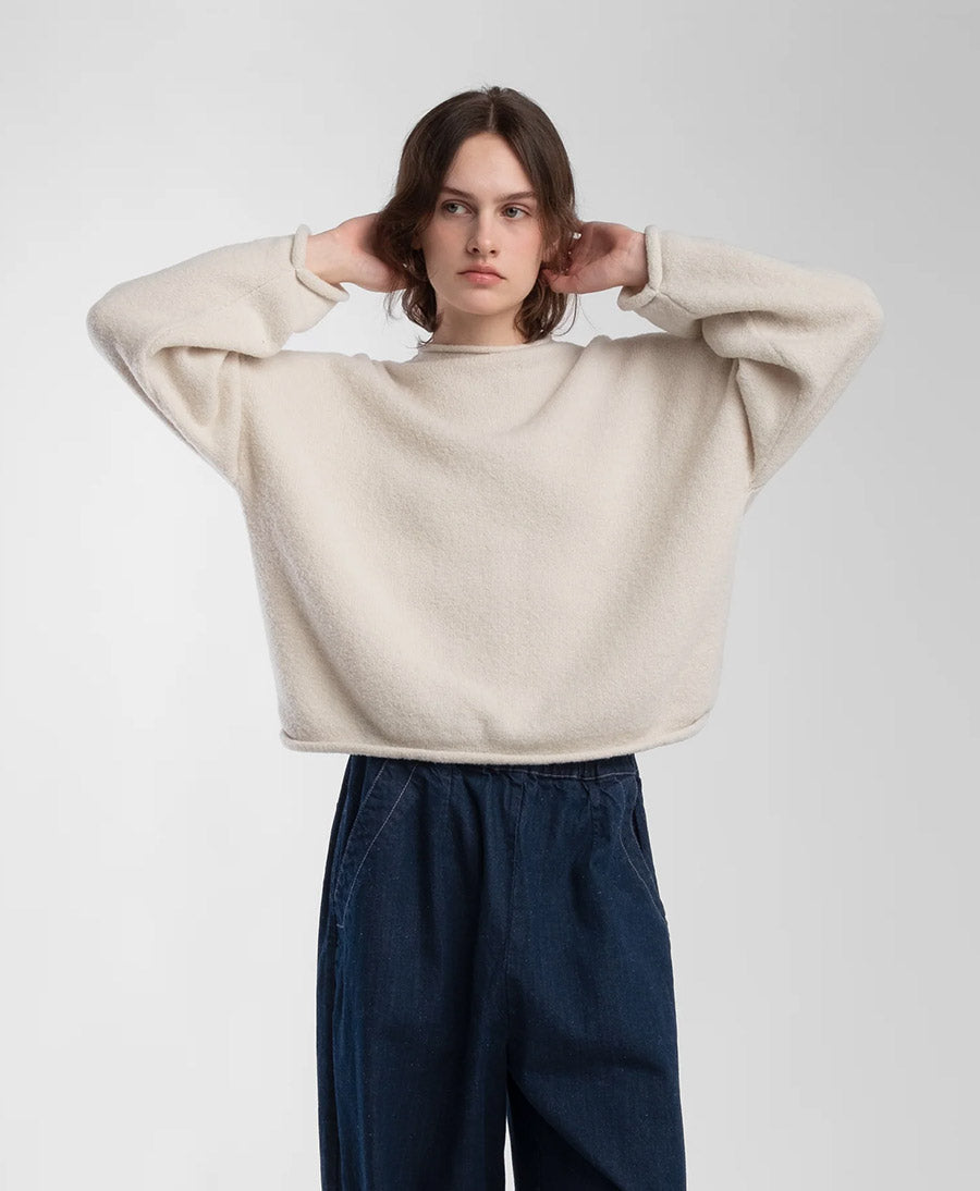 Strickpullover Cream Boucle Rolled Sweater