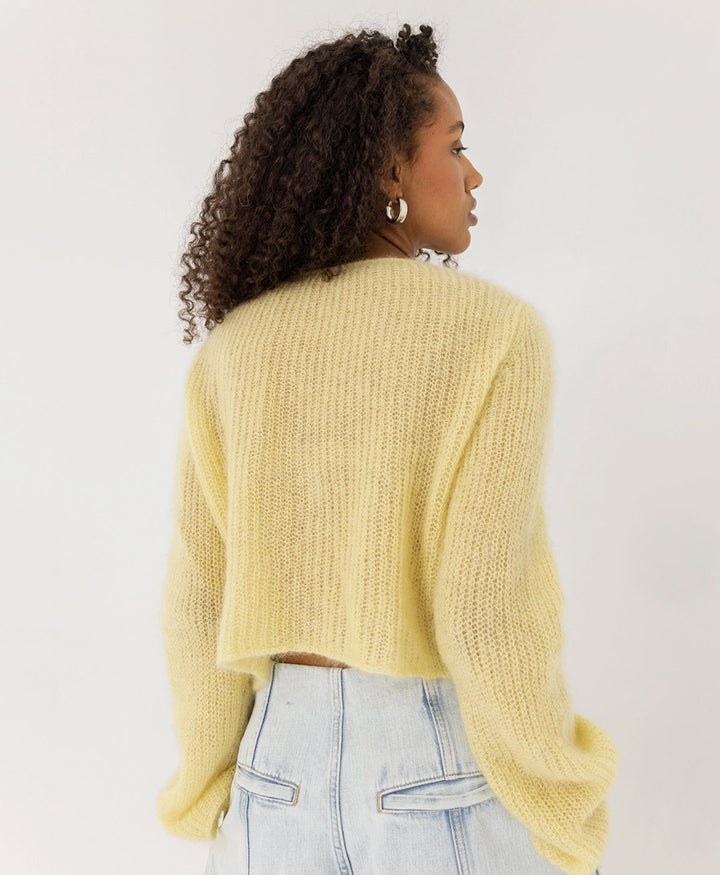 Kurzer Cardigan aus leichtem Strick - Hellgelb