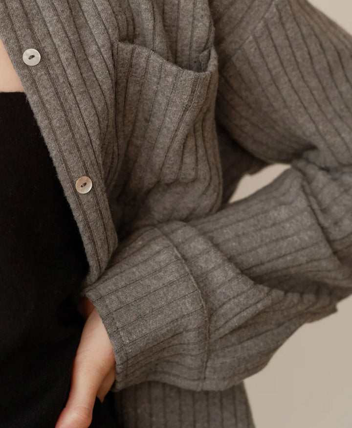 Hemdbluse Sweater Rippenstrick - dunkelgrau
