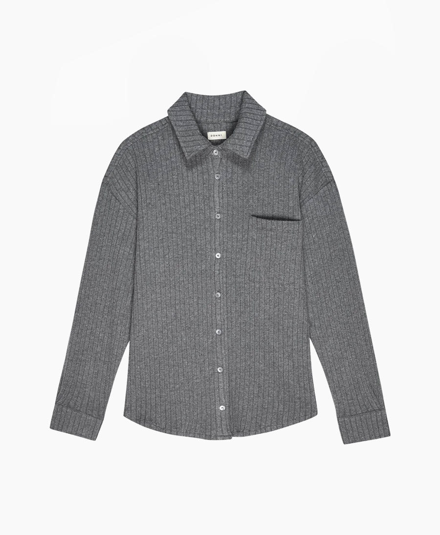 Hemdbluse Sweater Rippenstrick - dunkelgrau