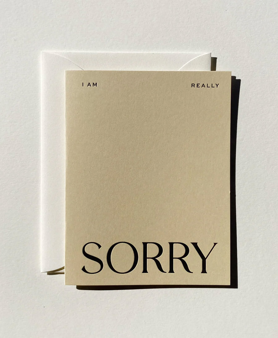 Geprägte Karte mit Couvert "I AM REALLY SORRY" Beige / Schwarz