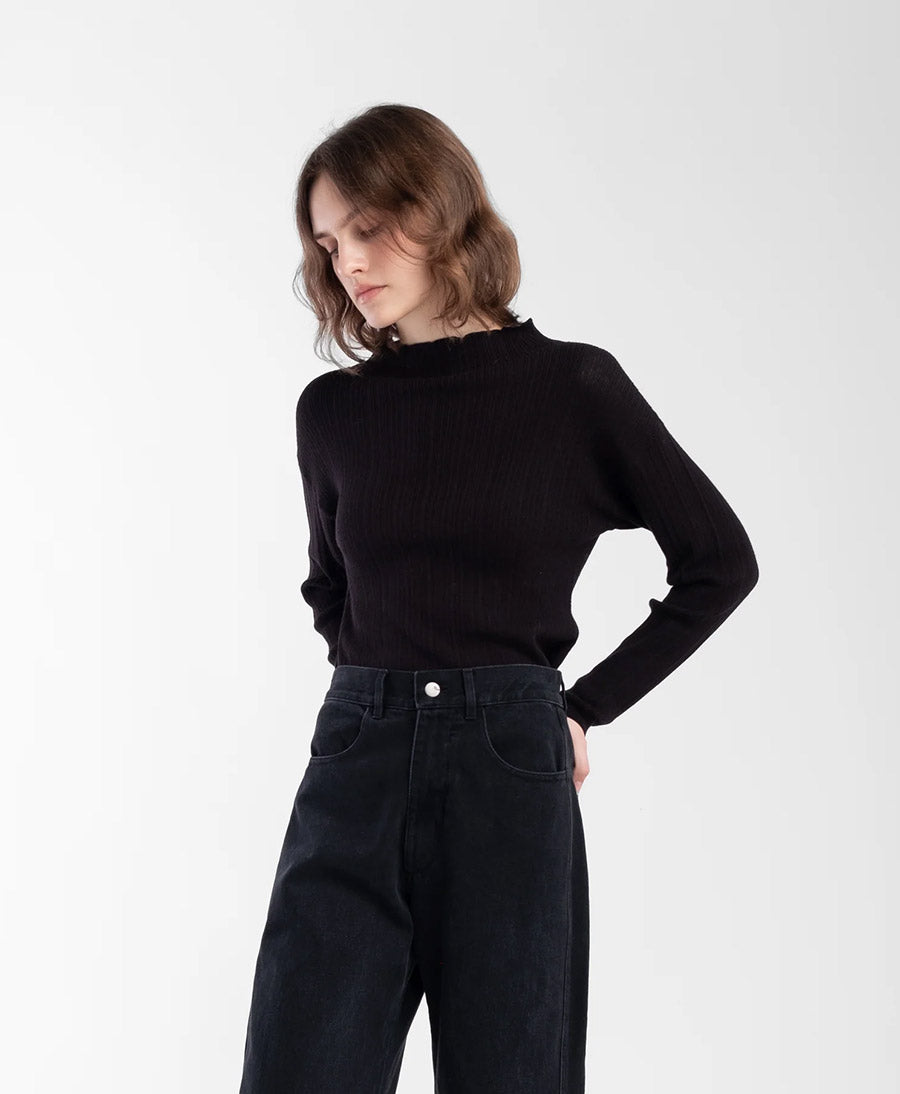 Schwarzer Strickpullover - Black Isla Rib Top