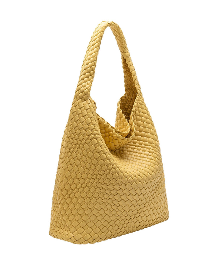 Gewebte Schultertasche JOHANNA aus veganem Leder - Gelb