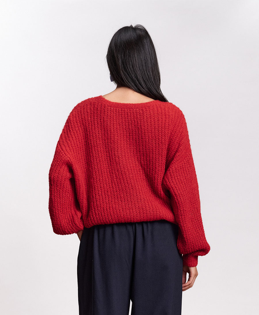 Leichter Strick-Wickelcardigan VEGA - Pomegranate