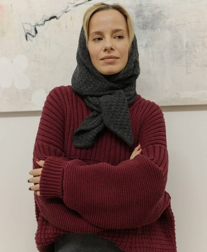 Kapuzenschal aus Strick - Anthrazit