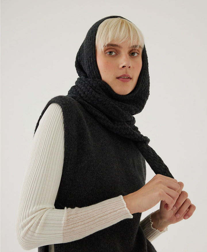 Kapuzenschal aus Strick - Anthrazit