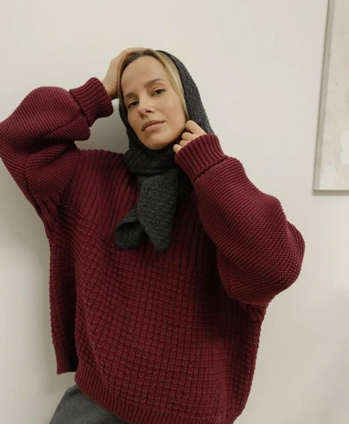 Kapuzenschal aus Strick - Anthrazit