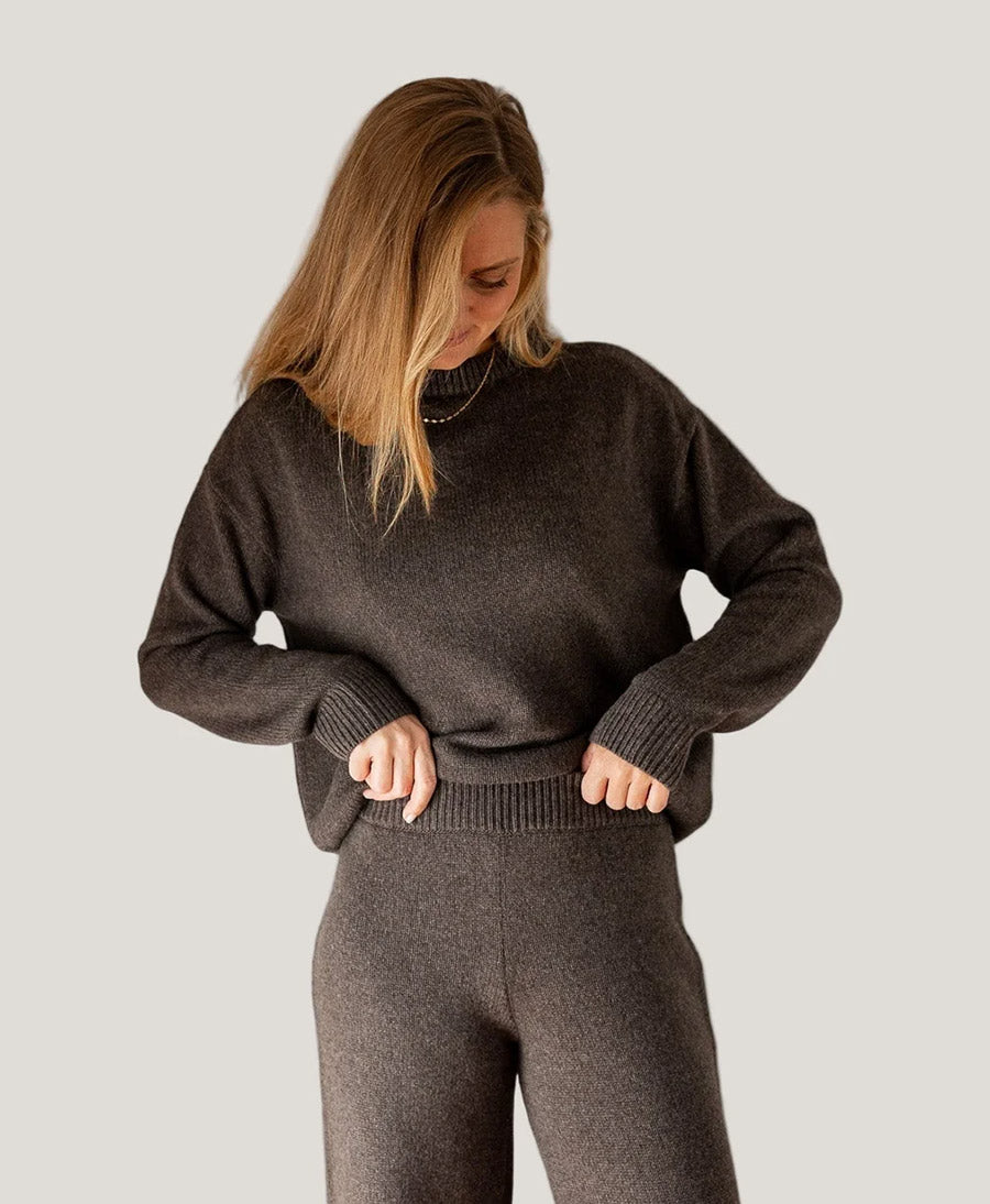 Strickpullover - Crewneck Sweater - Kaschmir/Seide - Dunkelbraun