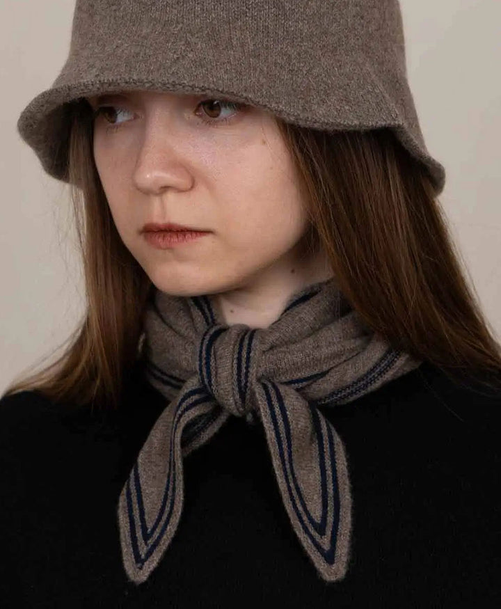 Kleiner Gestrickter Schal / Foulard aus Kaschmir - Braun / Blau