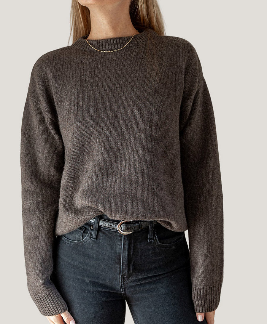 Strickpullover - Crewneck Sweater - Kaschmir/Seide - Dunkelbraun