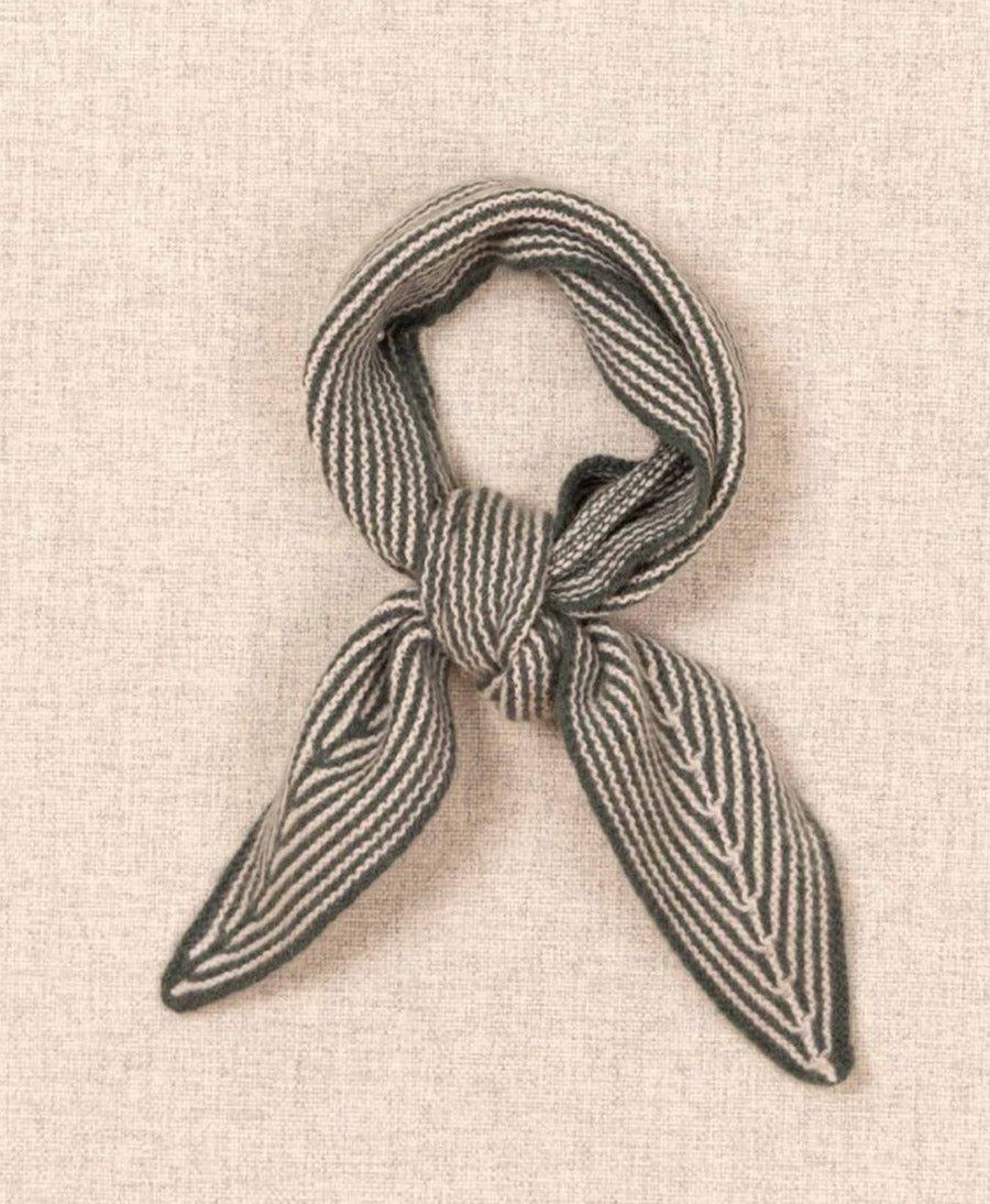 Kleiner Gestrickter Schal / Foulard aus Kaschmir - Grün / Weiss gestreift