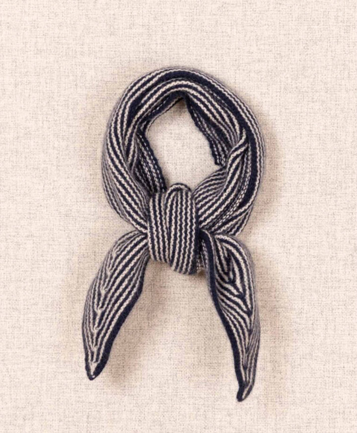 Kleiner Gestrickter Schal / Foulard aus Kaschmir - Blau / Weiss