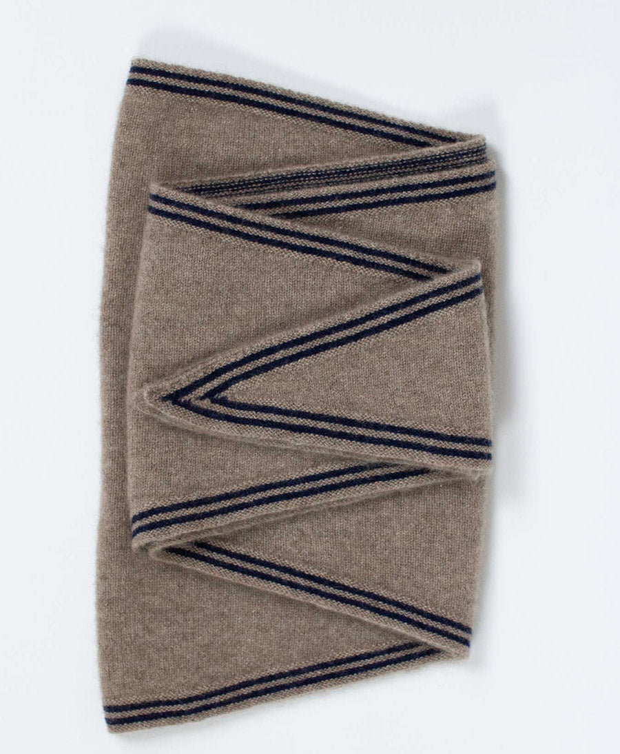 Kleiner Gestrickter Schal / Foulard aus Kaschmir - Braun / Blau