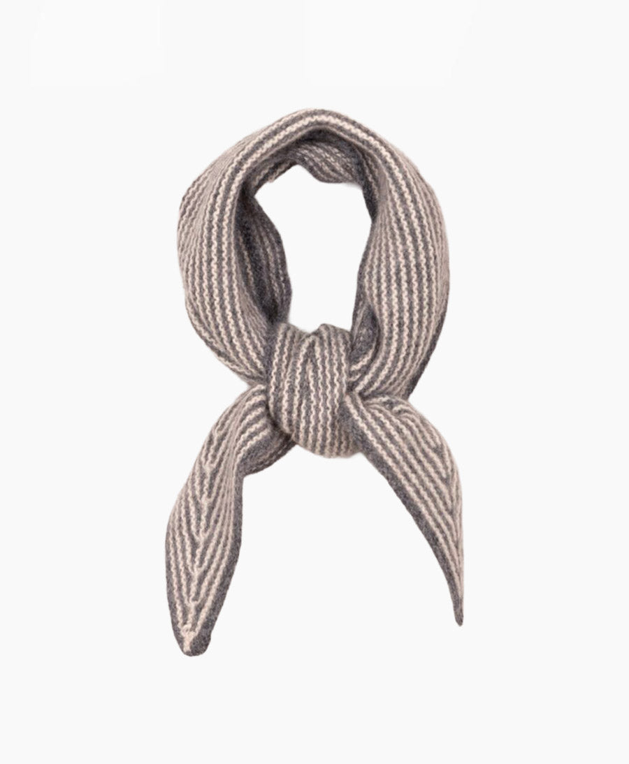 Kleiner Gestrickter Schal / Foulard aus Kaschmir - Grau gestreift