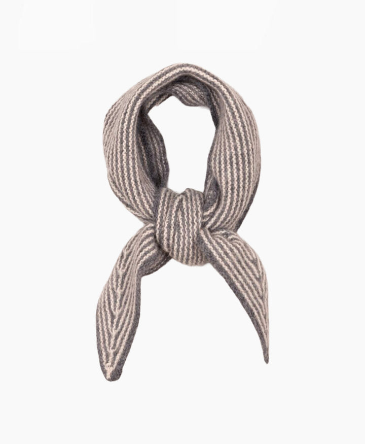 Kleiner Gestrickter Schal / Foulard aus Kaschmir - Grau gestreift