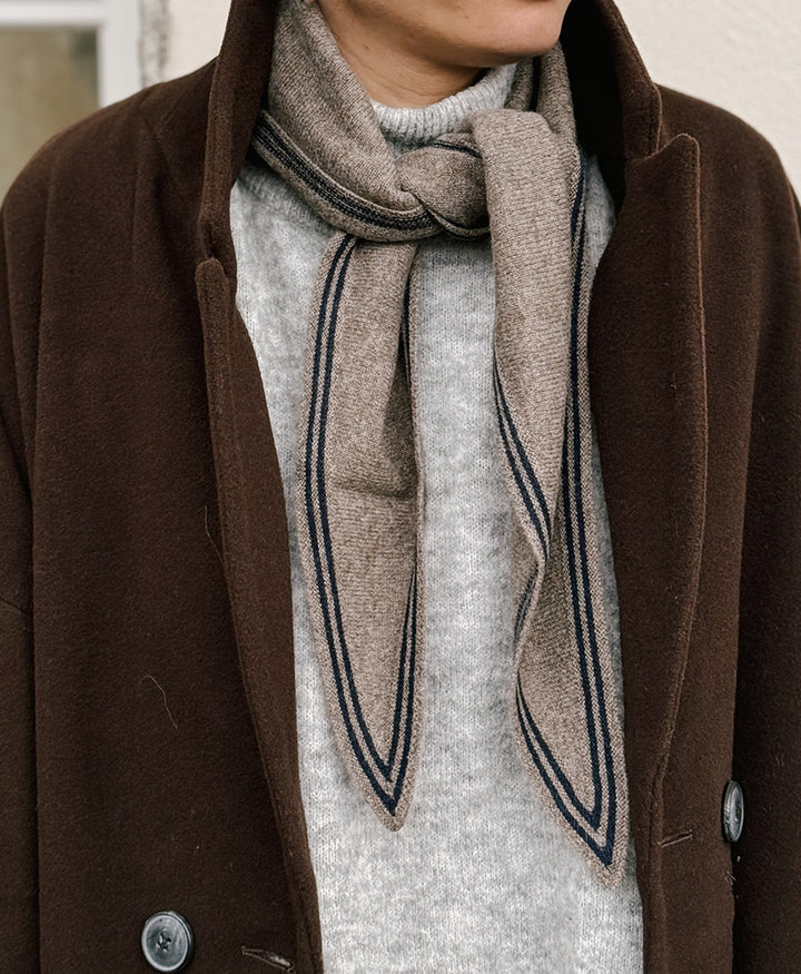 Kleiner Gestrickter Schal / Foulard aus Kaschmir - Braun / Blau