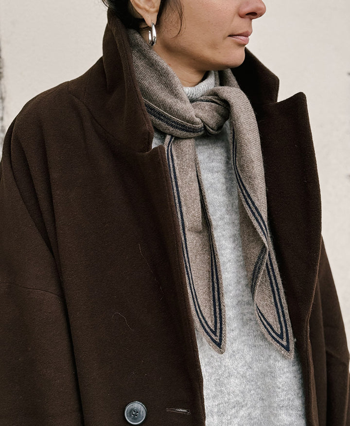 Kleiner Gestrickter Schal / Foulard aus Kaschmir - Braun / Blau