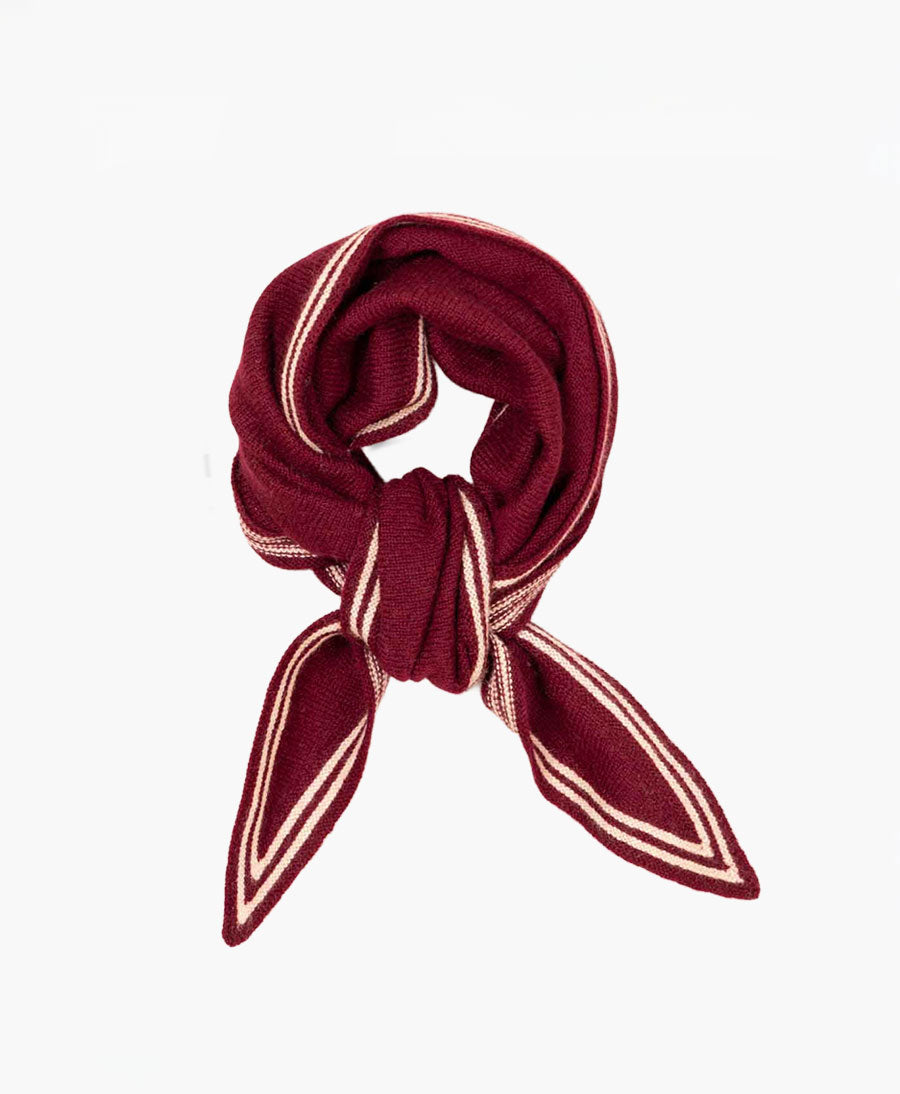 Kleiner Gestrickter Schal / Foulard aus Kaschmir - Dunkelrot / Weiss