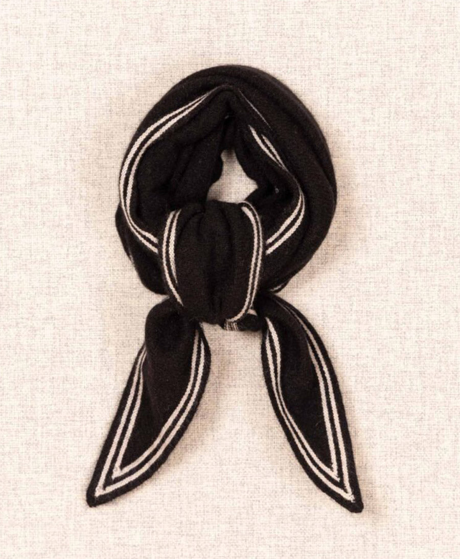 Kleiner Gestrickter Schal / Foulard aus Kaschmir - Schwarz / Weiss