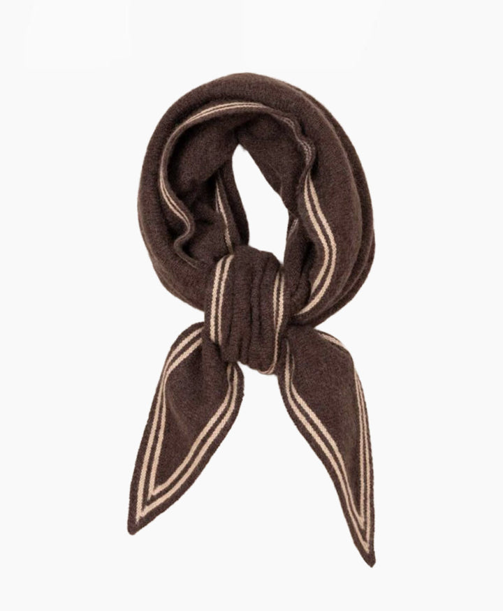 Kleiner Gestrickter Schal / Foulard aus Kaschmir - Dunkelbraun / Weiss