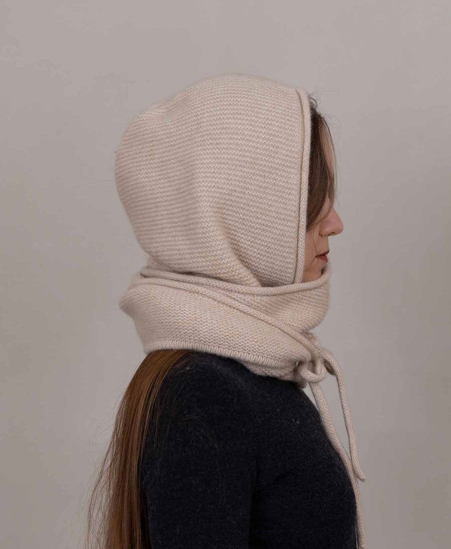 Kapuzenschal Eden aus Kaschmir - Ivory