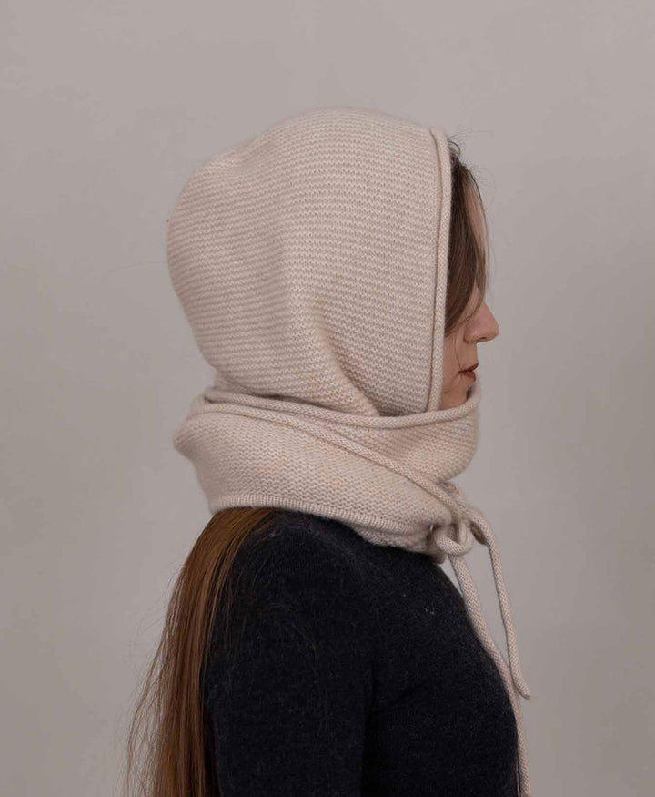 Kapuzenschal Eden aus Kaschmir - Ivory