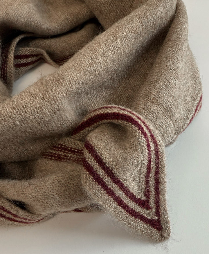 Kleiner Gestrickter Schal / Foulard aus Kaschmir - Beige / Rot